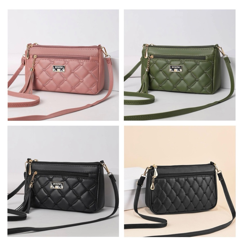NEW Set of 3 Quilted Pink Green Black & Gold Crossbody Bag Purse Bundle Lot